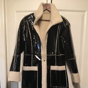 Oragal Patent and Shearling Maxi Coat